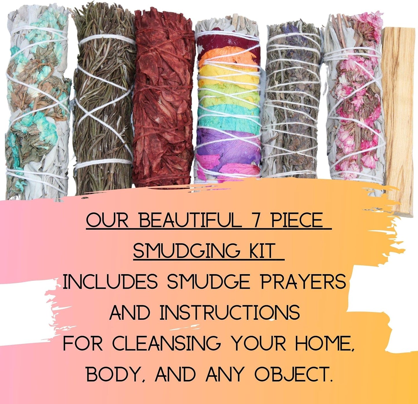 DOX + LAMB 7PC Variety White Sage Kit, Beginner Smudging Bundle, Lavender, Chakra, Rose Flower Sage, Rosemary, Dragon Blood, Palo Santo. Meditation, New Home Cleansing, Manifest (7 PC Sage Kit)