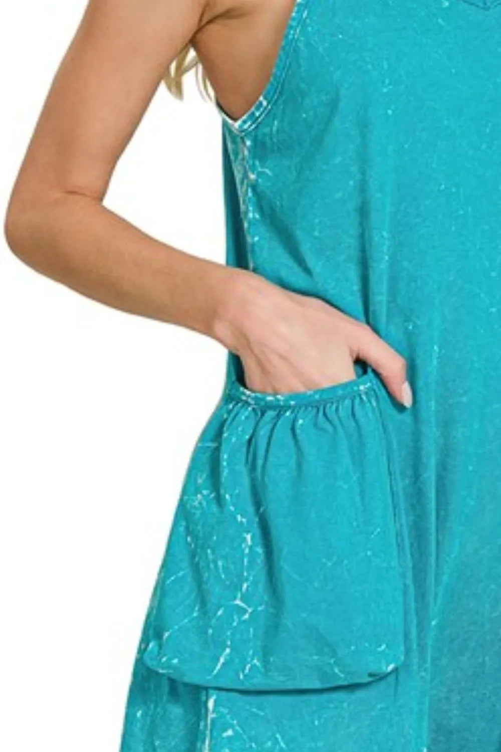 Acid Crinkle Washed Spaghetti Strap Romper