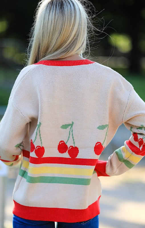 Cherry Retro Stripe Cardigan