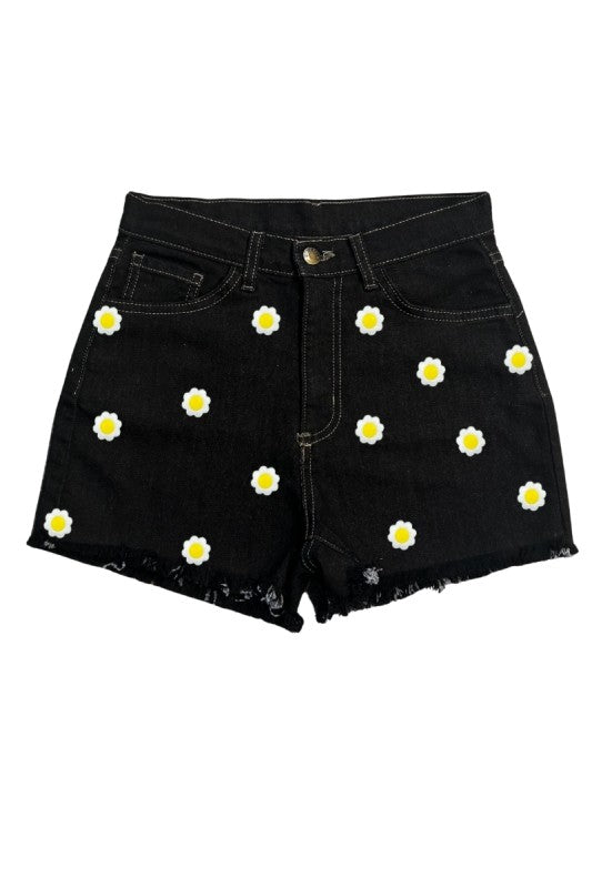 Black High-Waisted Daisy Denim Shorts