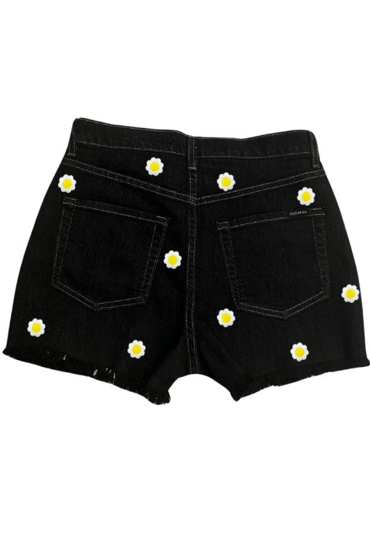 Black High-Waisted Daisy Denim Shorts