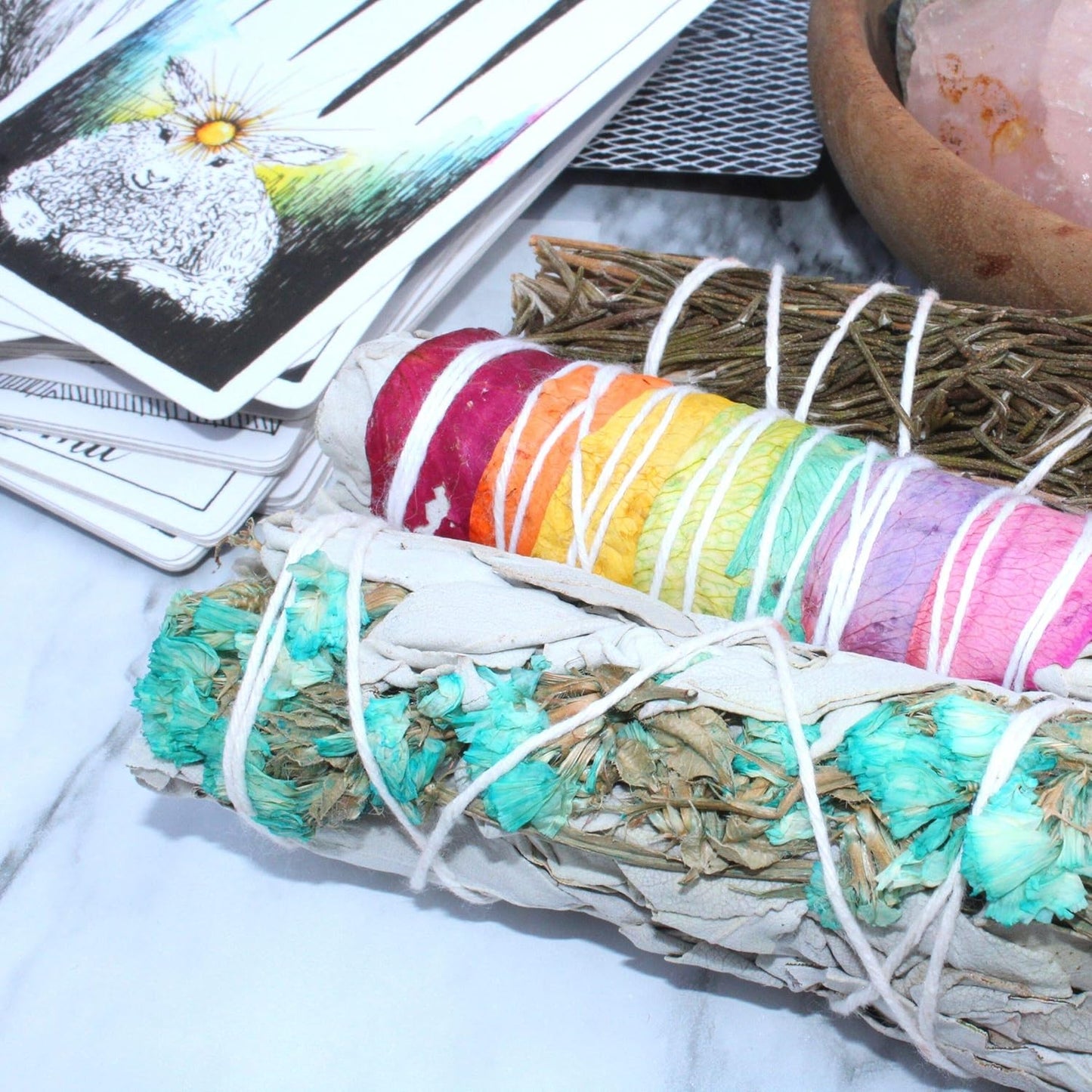 DOX + LAMB 7PC Variety White Sage Kit, Beginner Smudging Bundle, Lavender, Chakra, Rose Flower Sage, Rosemary, Dragon Blood, Palo Santo. Meditation, New Home Cleansing, Manifest (7 PC Sage Kit)