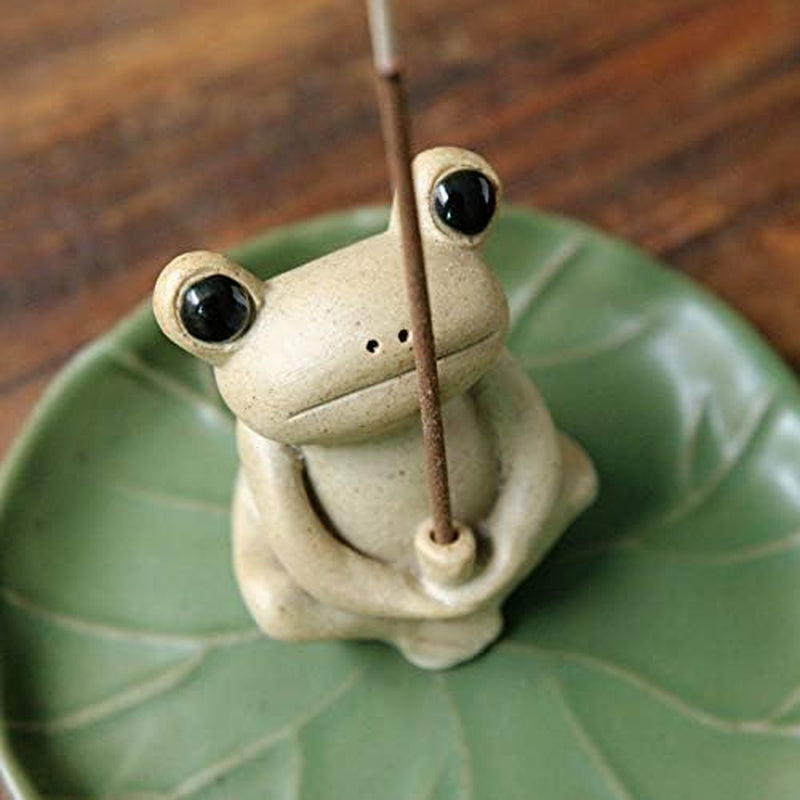 Cute Frog Incense Burner Incense Holder with Lotus Leaf Tray.