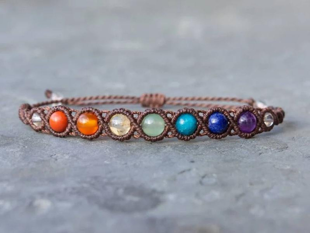 7 Chakra Bracelet, Natural Crystal Bead Bracelets, Moonstone,Crystal Healing Jewelry, Spiritual Yoga Gifts, Gemstone Energy Mala, Boho Hippie Jewelry Halloween Gift