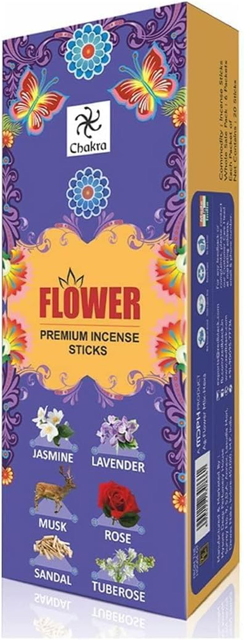Premium Natural Incense Sticks – Variety Pack of 6 Blossomy Scents – Jasmine, Lavender, Musk, Rose, Sandalwood & Tuberose – Long-Lasting Scented Incense for Meditation & Home Fragrance
