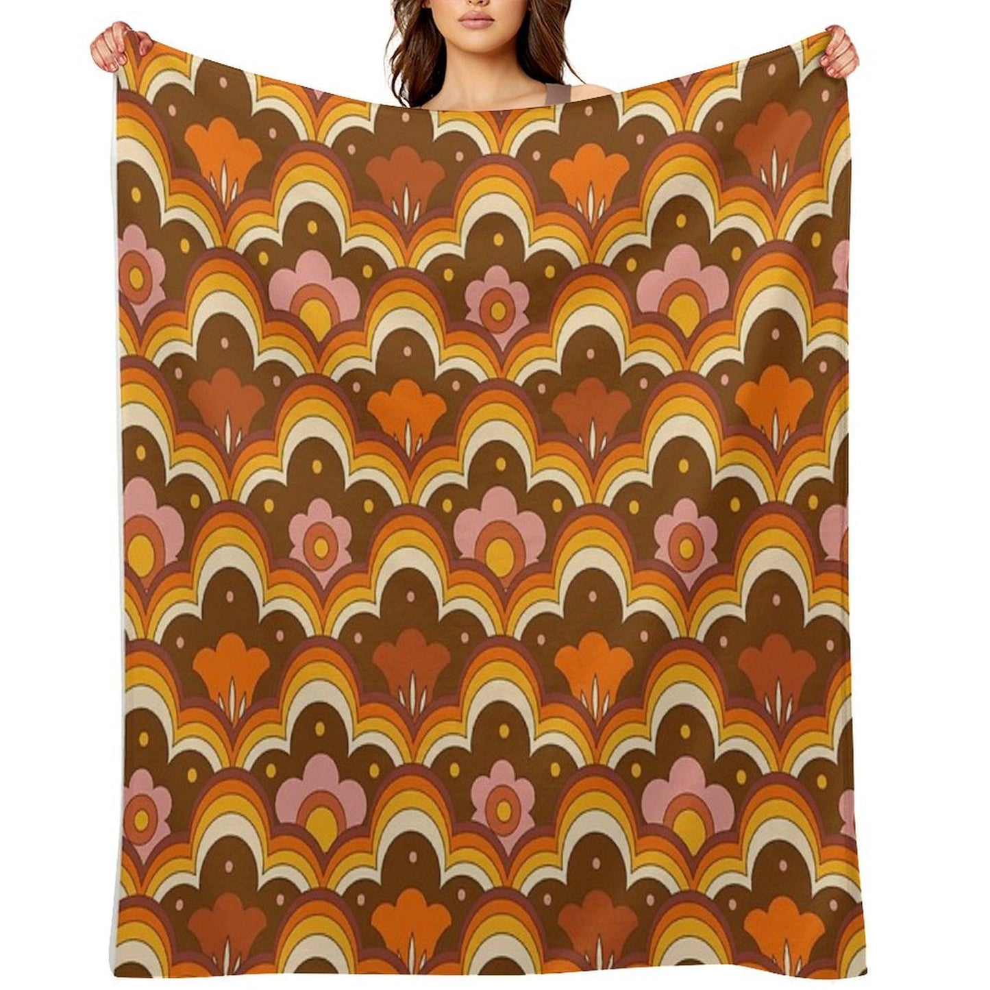 70s 60s Retro Psychedelic Flower Power, Floral Pattern Throw Blanket