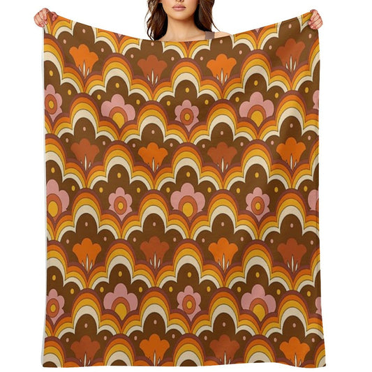 70s 60s Retro Psychedelic Flower Power, Floral Pattern Throw Blanket