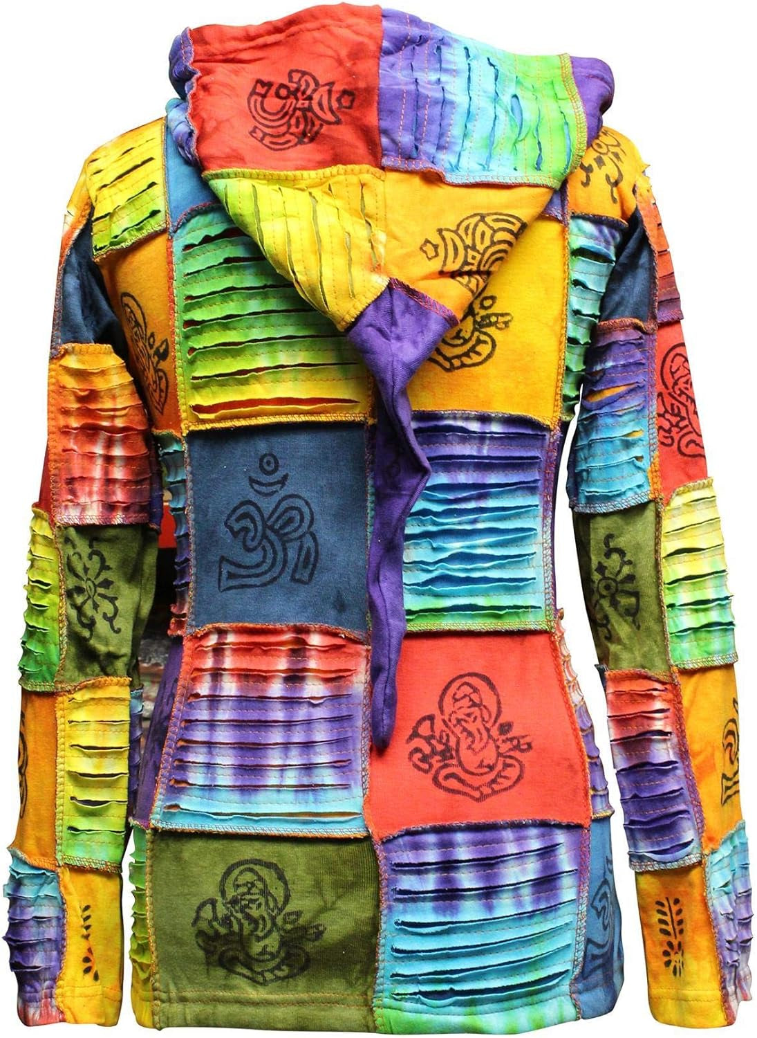 Slashed Patchwork Hippie Hoodie Jacket for Women, Tie Dye Lightweight Long Zip up Sweater Cardigan