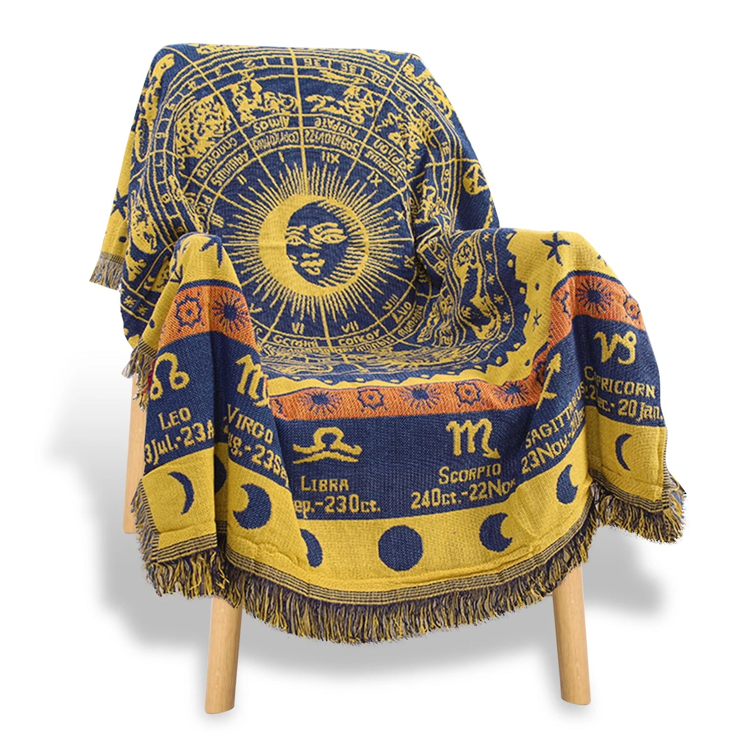 Zodiac Throw Blanketboho Hippie Woven Witchy Astrology Celestial Constellation Balnket for Home Decor, Double Side Cover Chair Sofa Couch(Yellow,S 51" X 71")