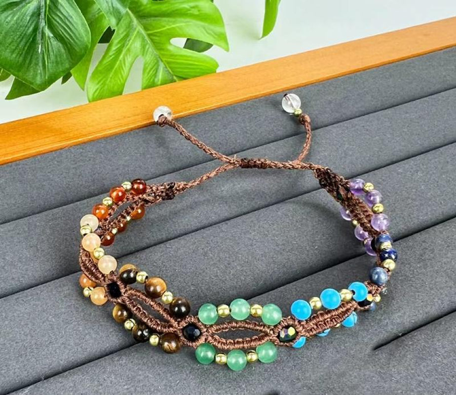 7 Chakra Bracelet, Natural Crystal Bead Bracelets, Moonstone,Crystal Healing Jewelry, Spiritual Yoga Gifts, Gemstone Energy Mala, Boho Hippie Jewelry Halloween Gift