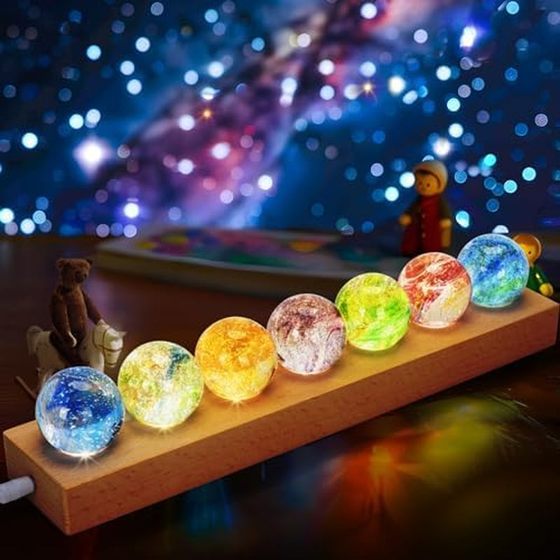 7 Chakra Natural Healing Spheres with LED Wooden Stand 40Mm Crystal Quartz Stones for Meditation Attracts Lucky Night Light Decoration Balls Set for Home Office