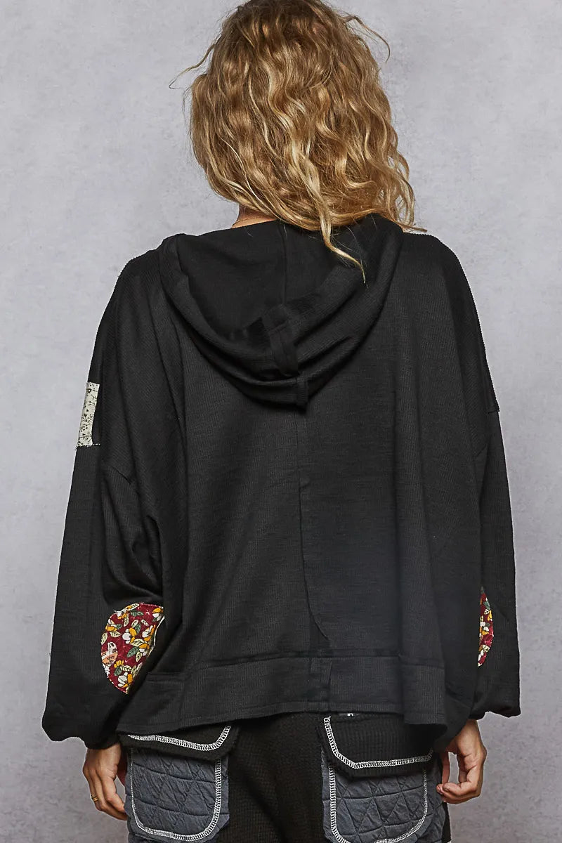 POL Peace Patch Floral Long Sleeve Hoodie