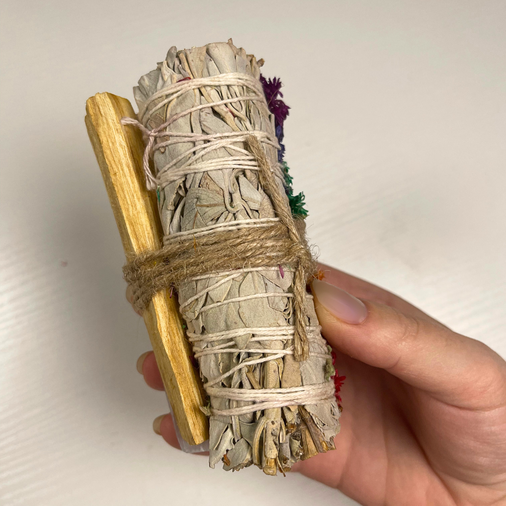 4" Ethically Sourced Chakra Flower & Sage Cleansing Bundle