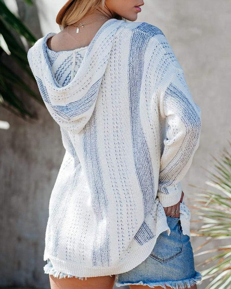 Womens Baja Lightweight Beach Hoodie Boho Mexican Striped Sweaters Drawstring Hooded Sweatshirts with Pocket