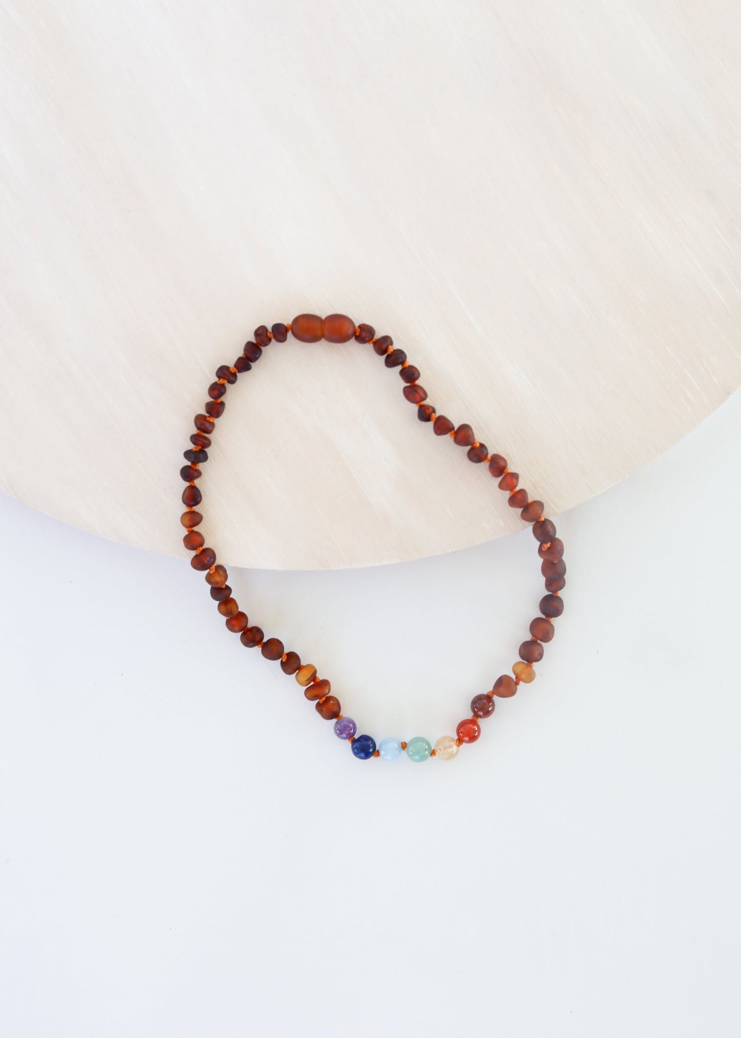 Raw Cognac Baltic Amber + CHAKRA Crystals || Necklace