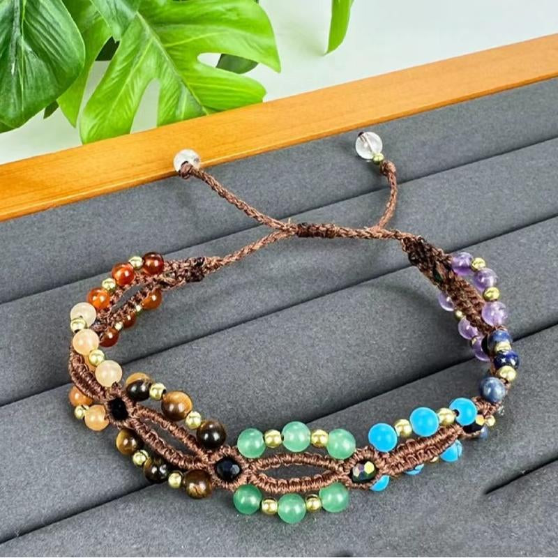 7 Chakra Bracelet, Natural Crystal Bead Bracelets, Moonstone,Crystal Healing Jewelry, Spiritual Yoga Gifts, Gemstone Energy Mala, Boho Hippie Jewelry Halloween Gift