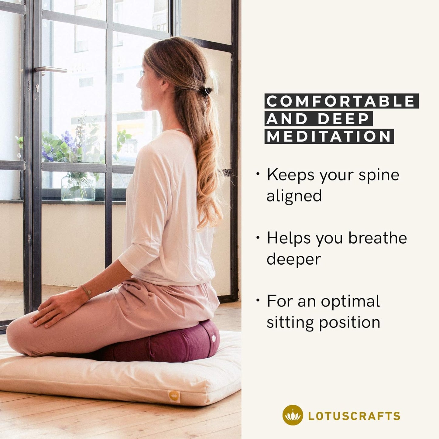 Zafu Meditation Cushion Kapok Delight - Height 15 Cm - Kapok Filling - Washable Cover Organic Cotton - Floor Cushion for Meditation - Yoga Cushion - Meditation Pillow