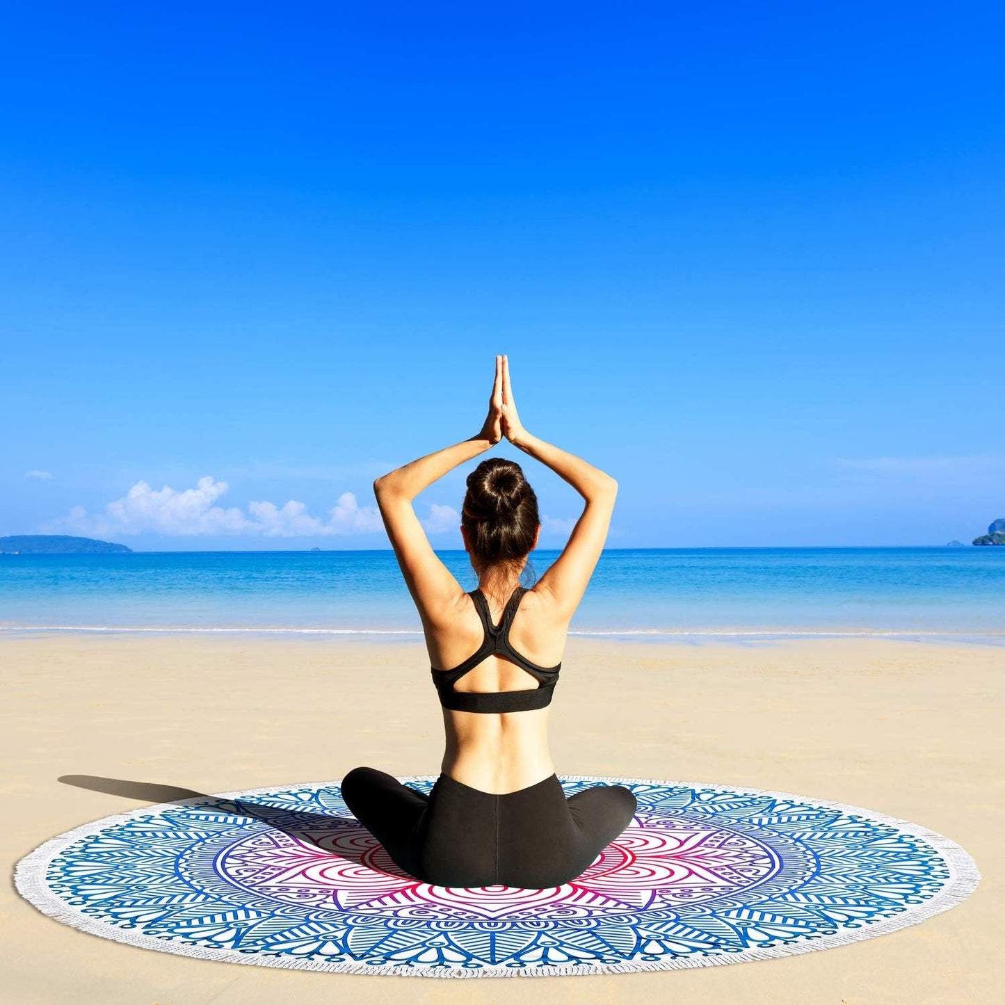 Large & Thick Microfiber Mandala round Beach Towel Throw Blanket with Fringed 62"X 62" Soft Absorbent Quick Dry Multi-Purpose Picnic Yoga Meditation Mat Roundie for Women Men Boy Girl Kids