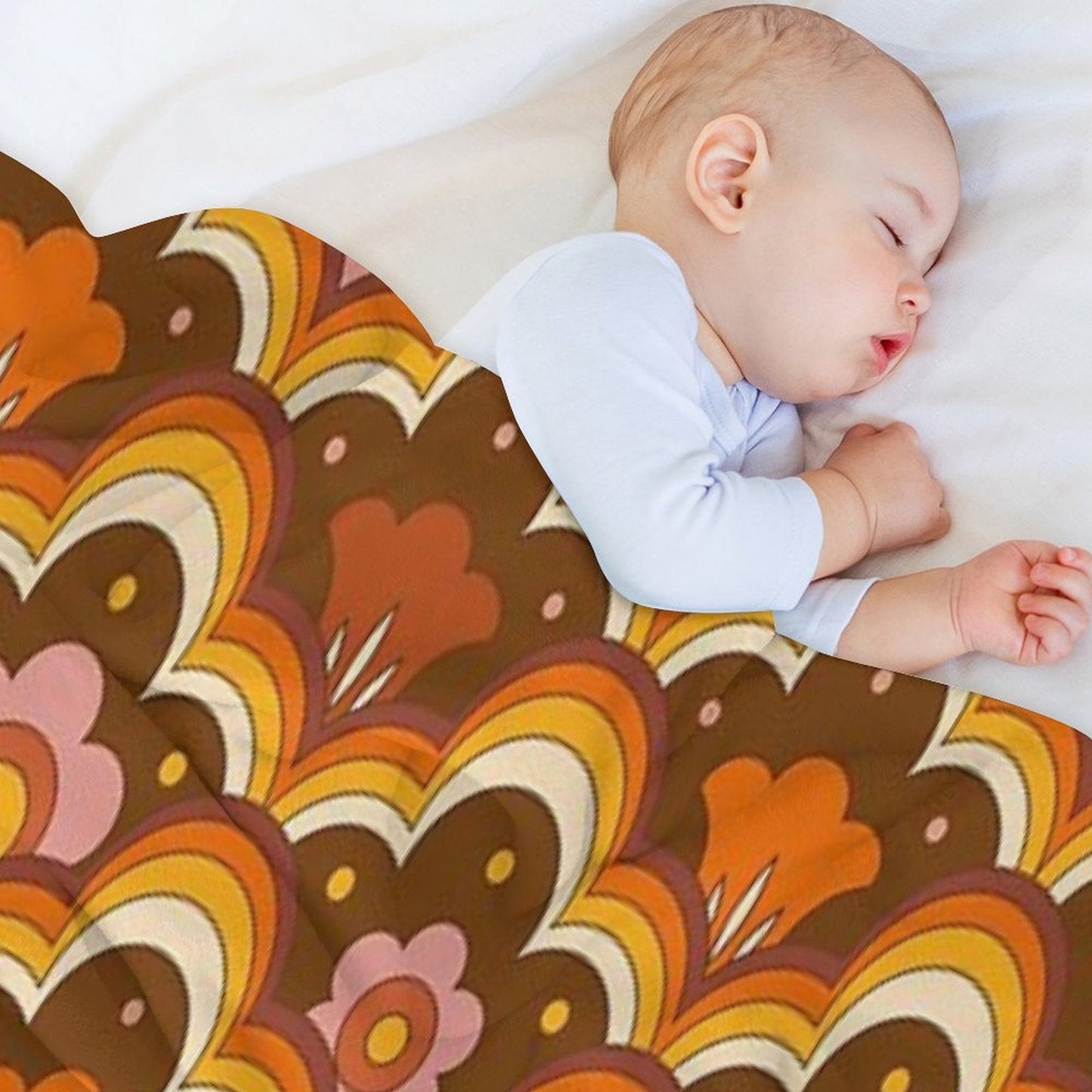 70s 60s Retro Psychedelic Flower Power, Floral Pattern Throw Blanket