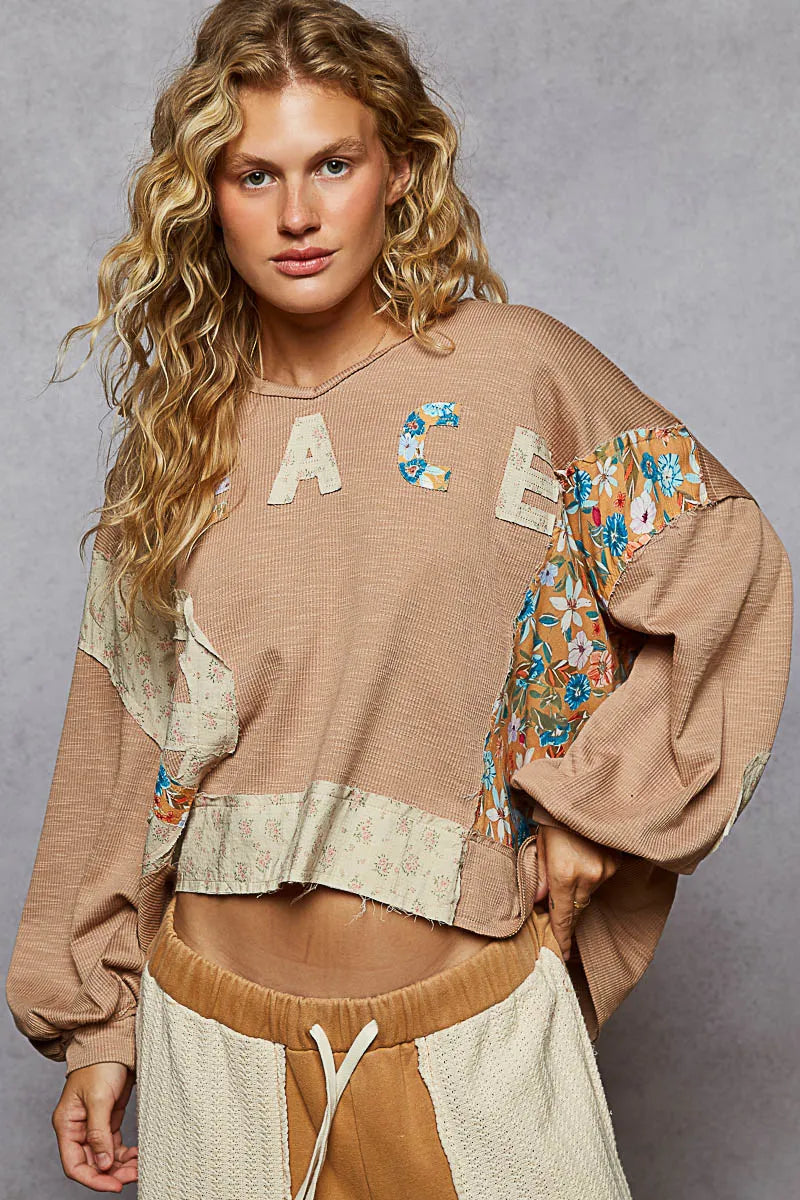POL Peace Patch Floral Long Sleeve Hoodie