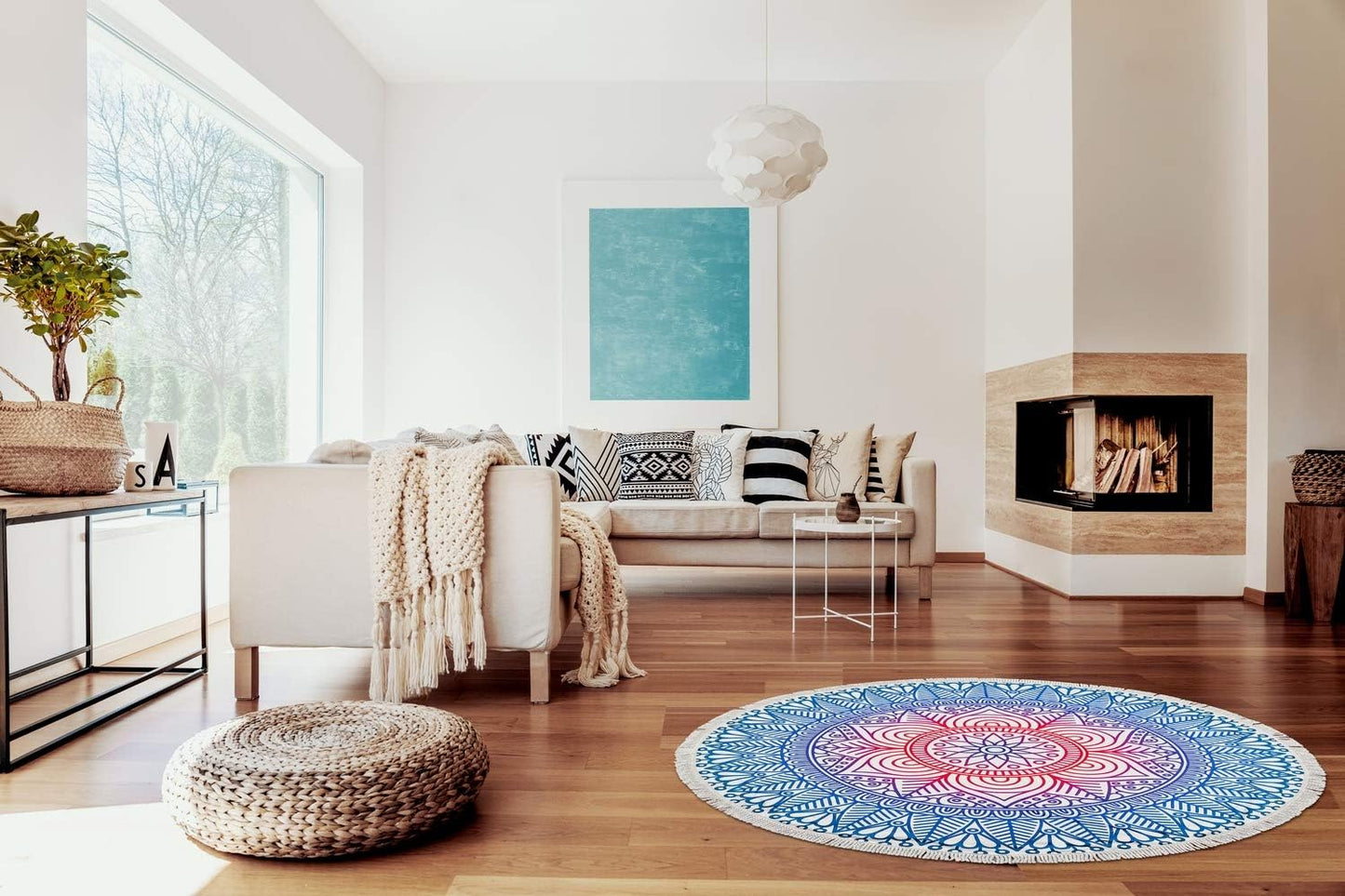 Large & Thick Microfiber Mandala round Beach Towel Throw Blanket with Fringed 62"X 62" Soft Absorbent Quick Dry Multi-Purpose Picnic Yoga Meditation Mat Roundie for Women Men Boy Girl Kids