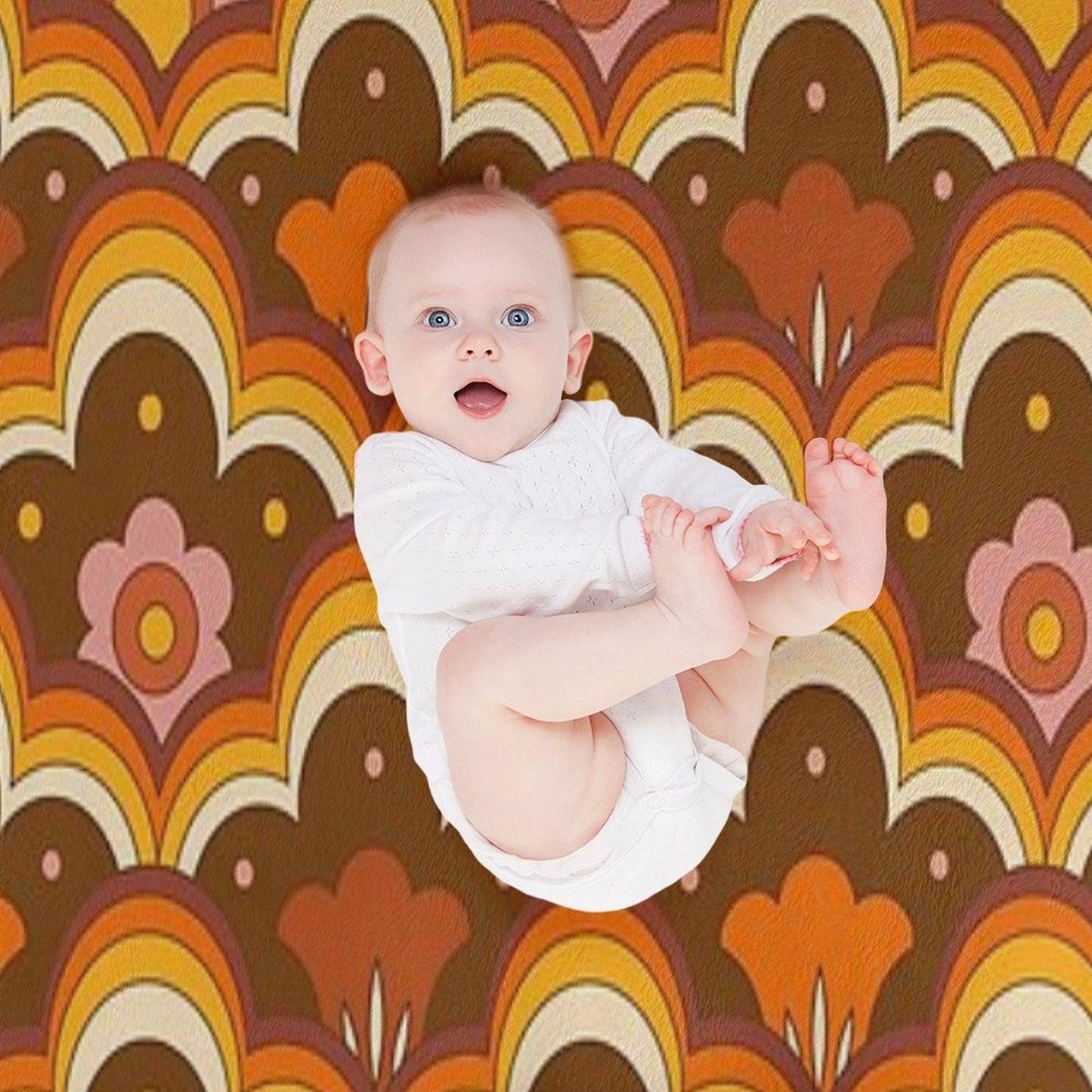 70s 60s Retro Psychedelic Flower Power, Floral Pattern Throw Blanket