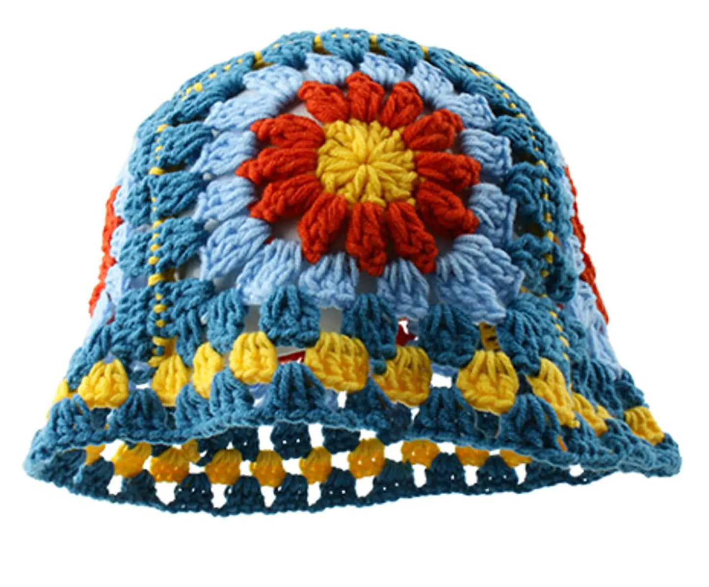 Crochet Bucket Hat Women Trendy Knit Floral Floppy Cap Cute Boho Flower Handmade Beanies Outdoor Boho Travel Fishing Hat