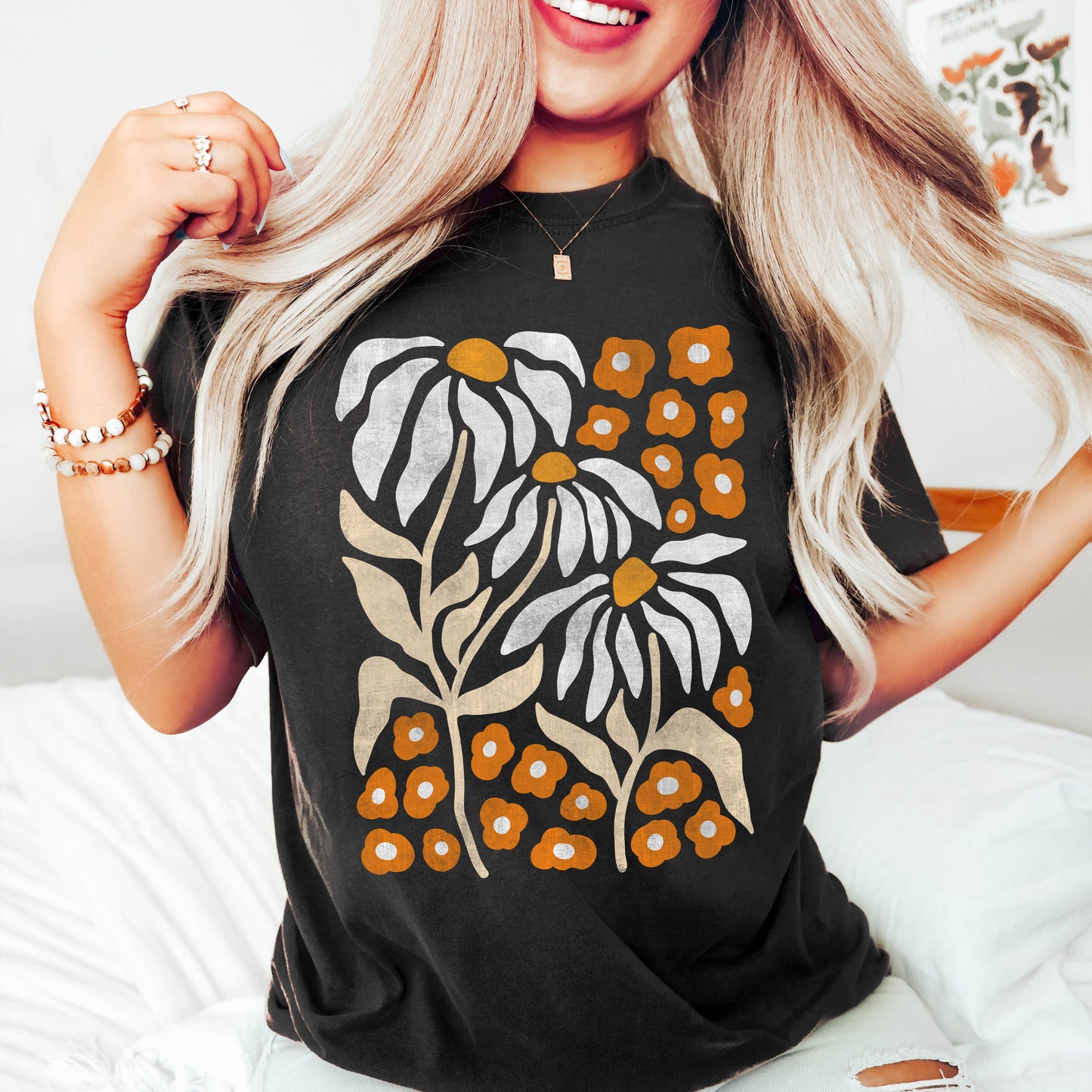 Boho Botanical Daisy Art Nouveau Floral Comfort Colors Tshirt