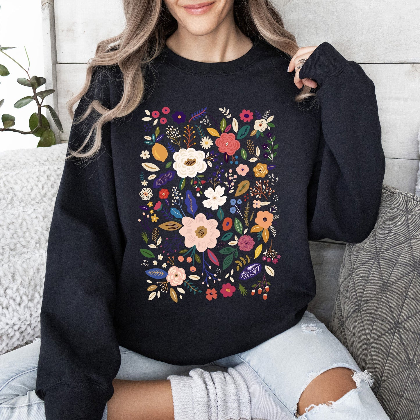 Bloom Brilliance Color-Infused Floral Print Sweatshirt