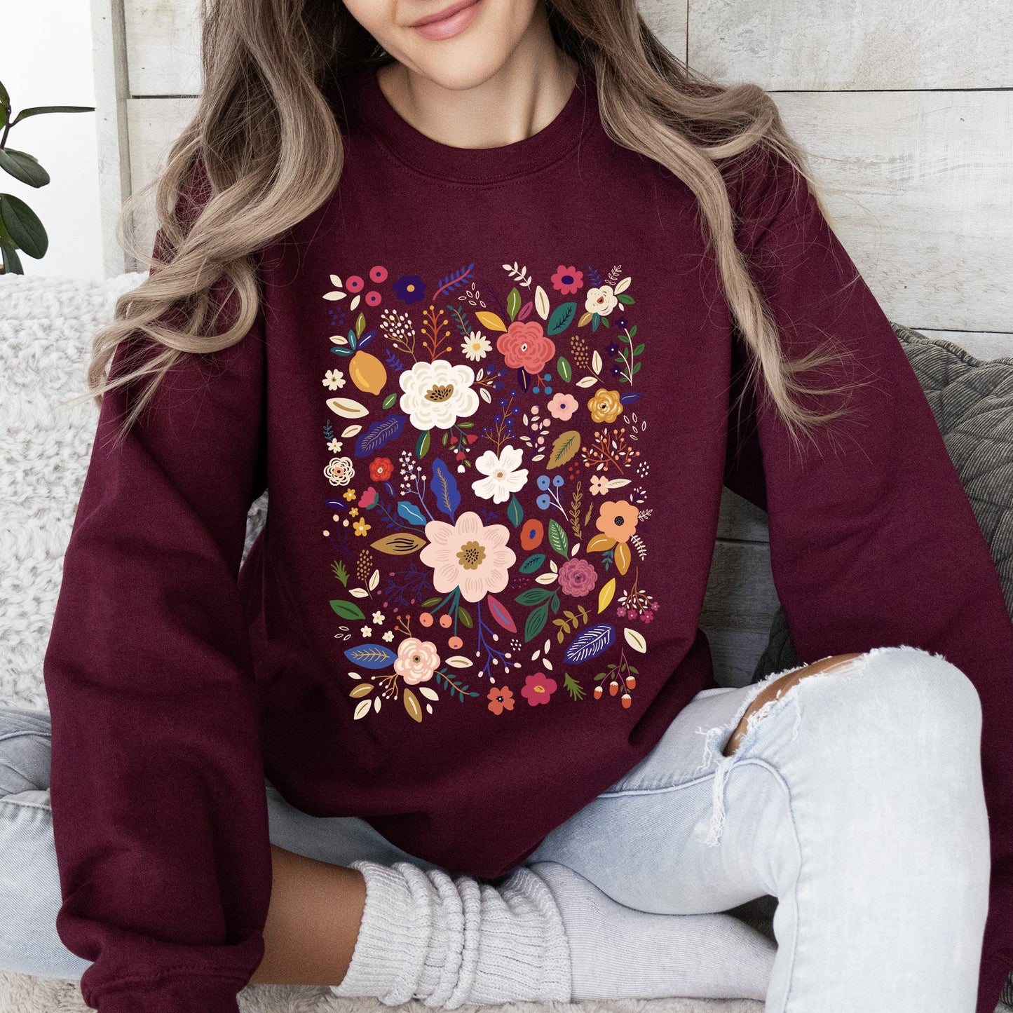 Bloom Brilliance Color-Infused Floral Print Sweatshirt