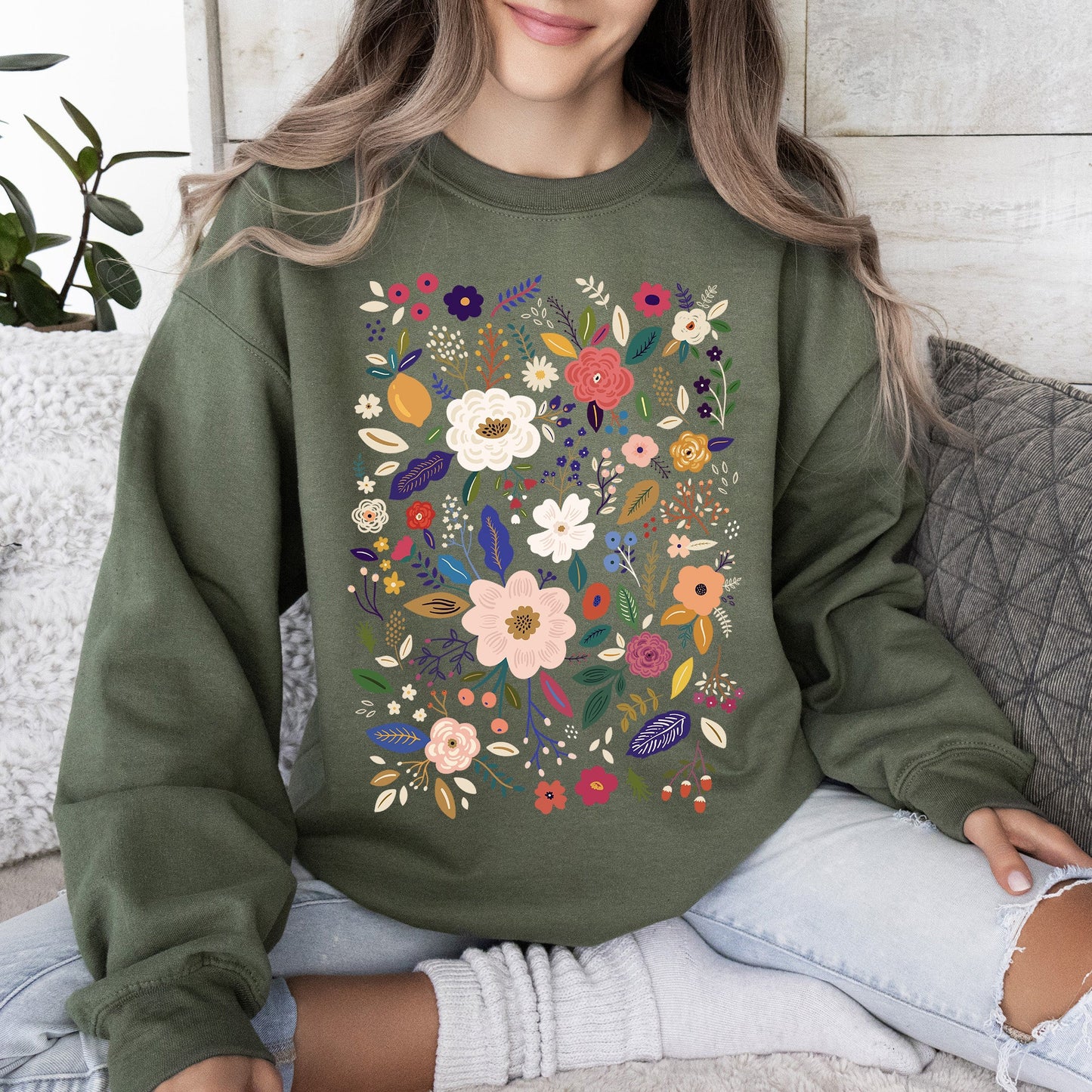 Bloom Brilliance Color-Infused Floral Print Sweatshirt