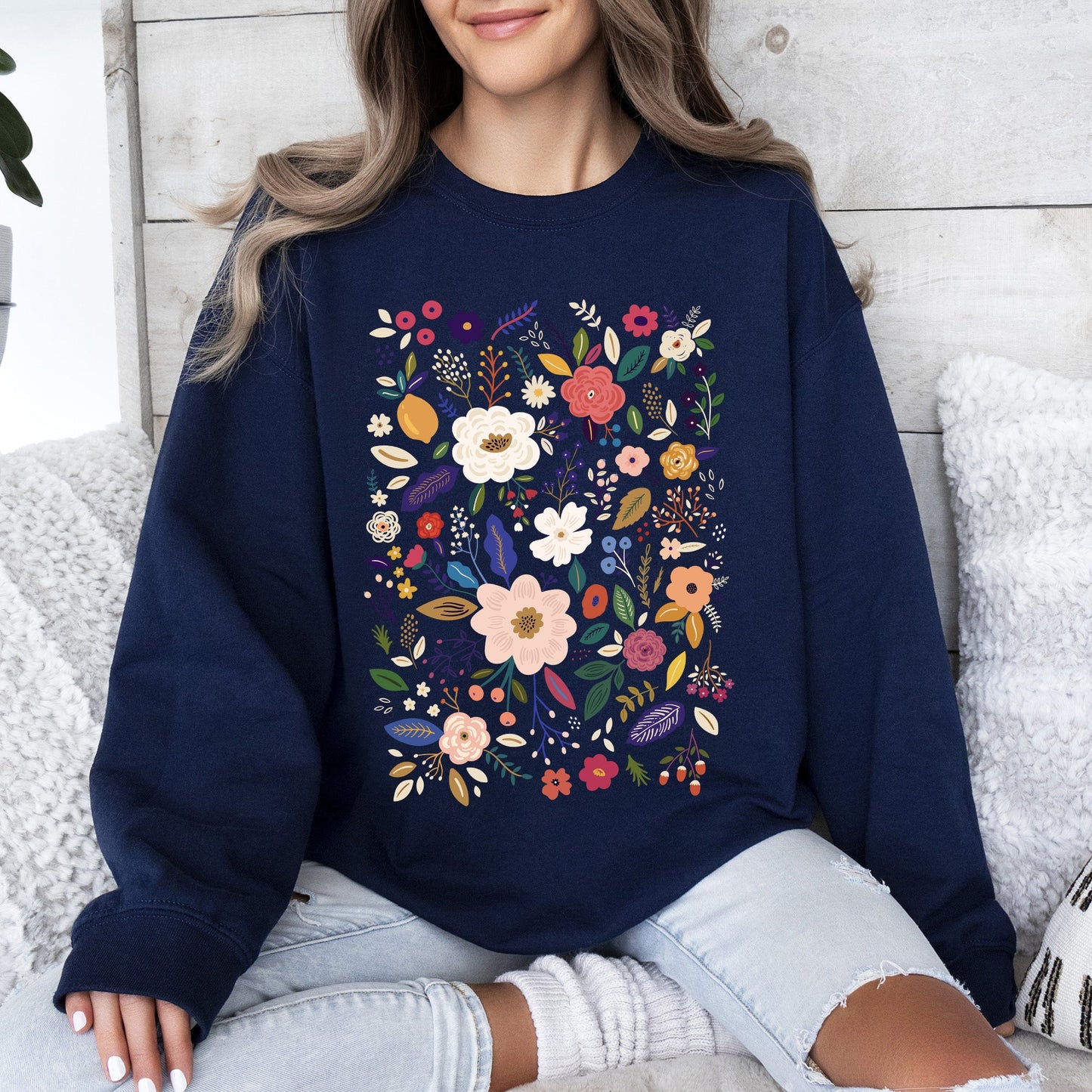 Bloom Brilliance Color-Infused Floral Print Sweatshirt
