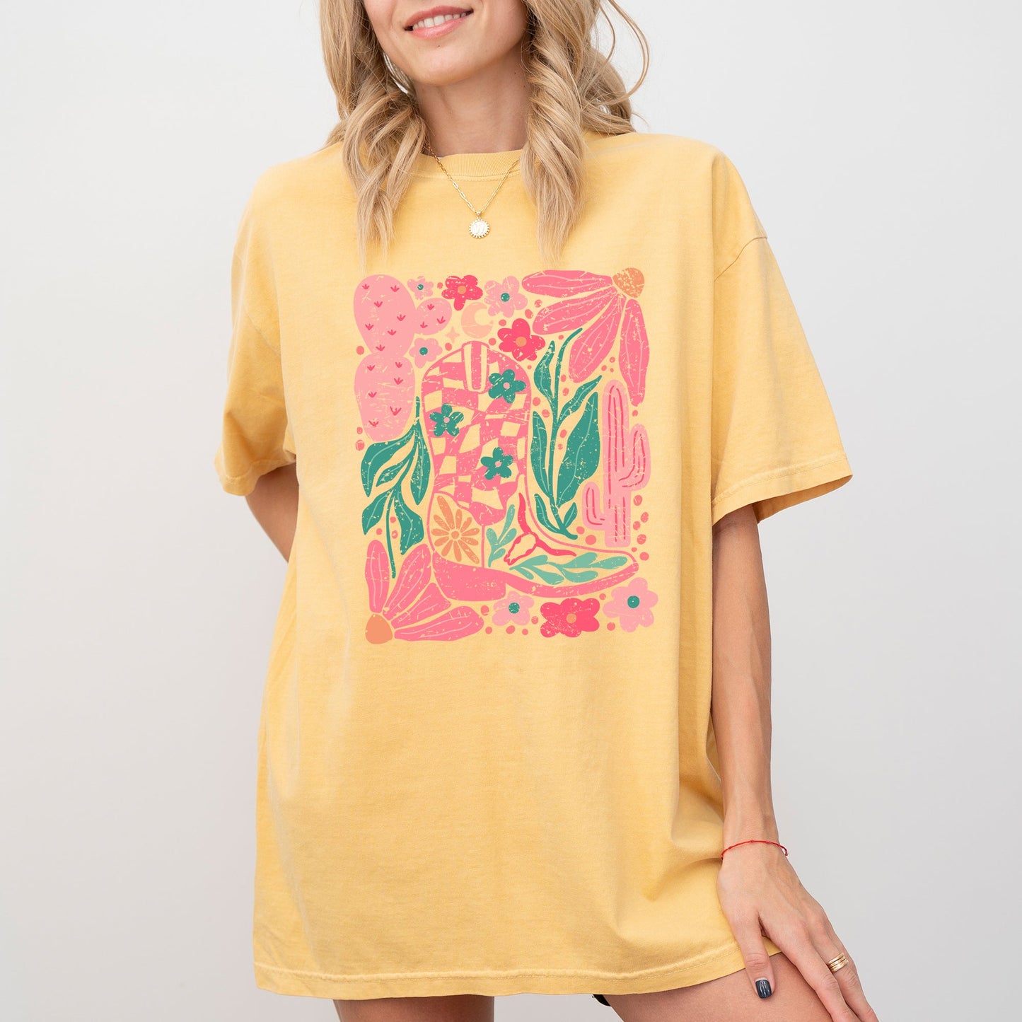 Boho Floral Cowboy Boots, Colorful, Summer, Western, Country, Trendy Shirt Comfort Colors T-Shirt