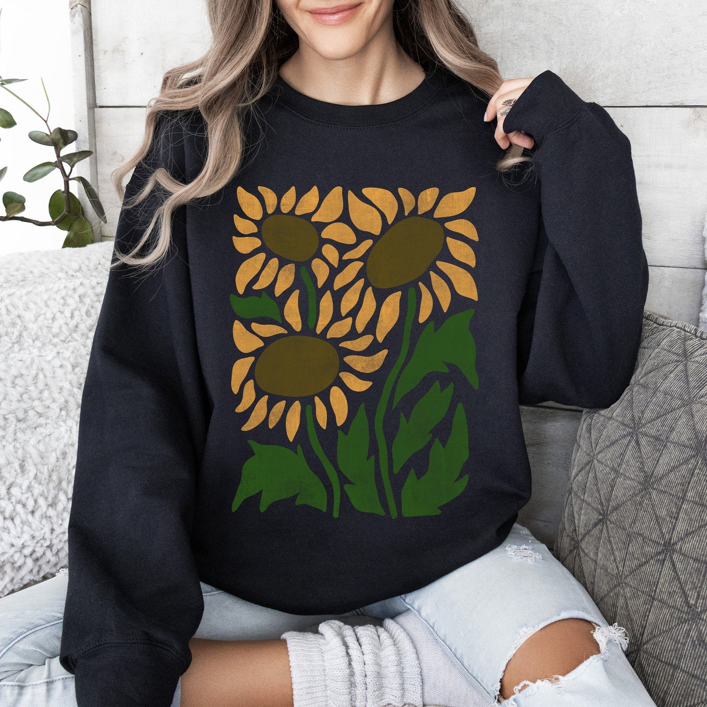 Boho Sunflowers, Retro Floral Sweatshirt