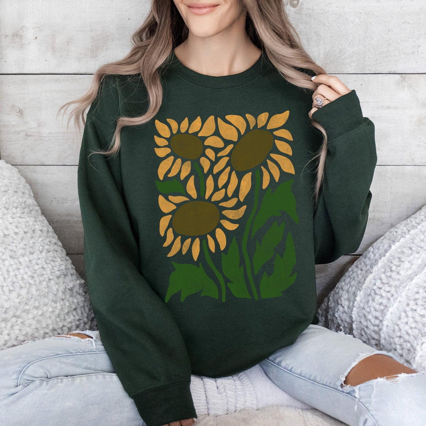 Boho Sunflowers, Retro Floral Sweatshirt
