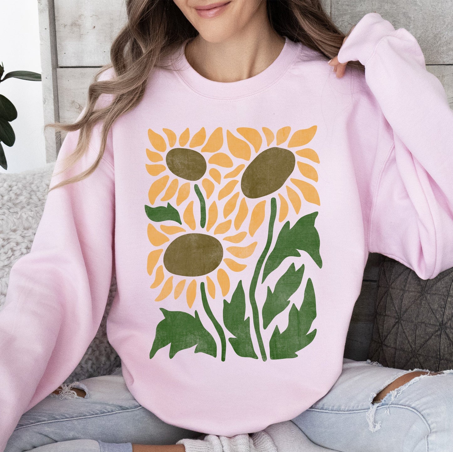 Boho Sunflowers, Retro Floral Sweatshirt