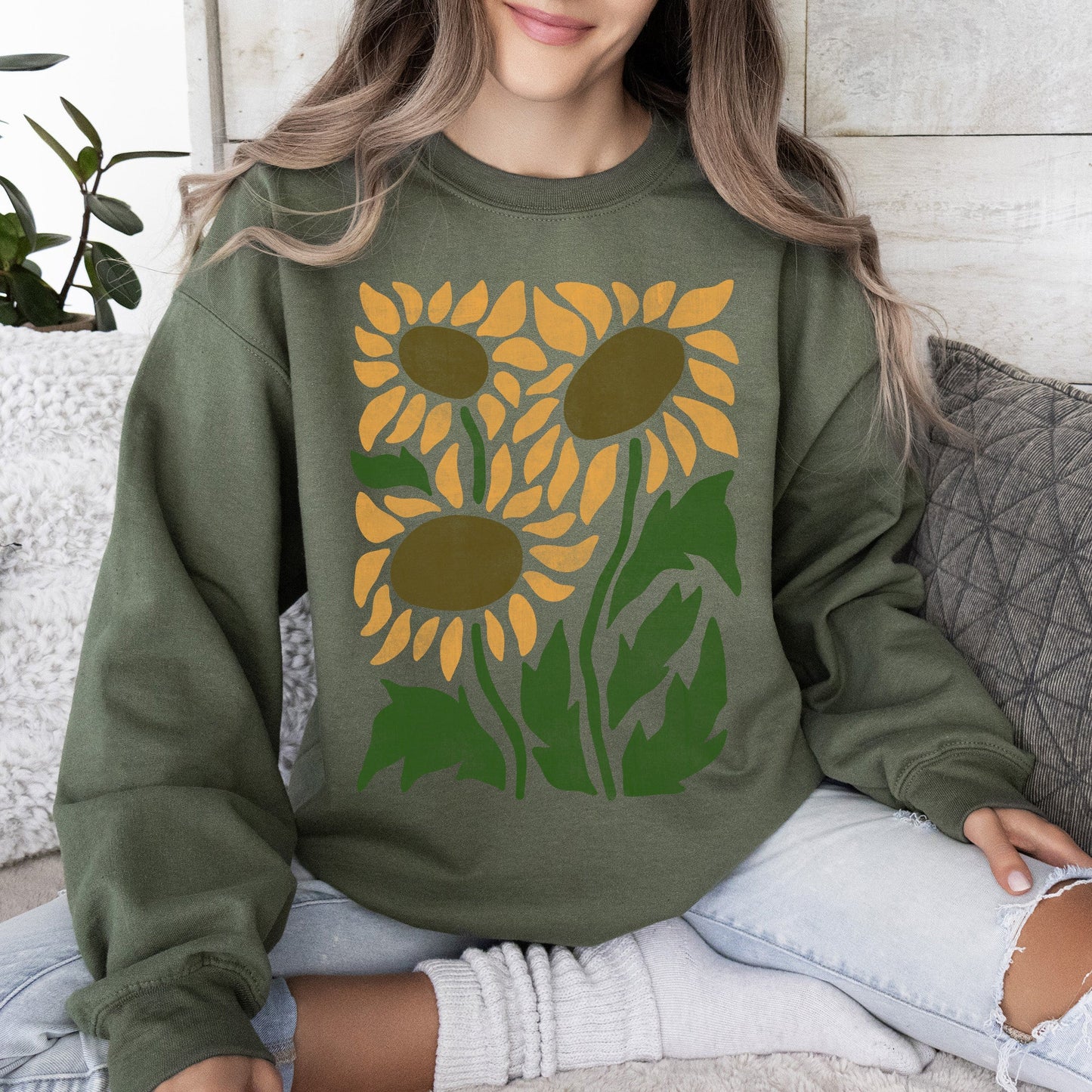 Boho Sunflowers, Retro Floral Sweatshirt
