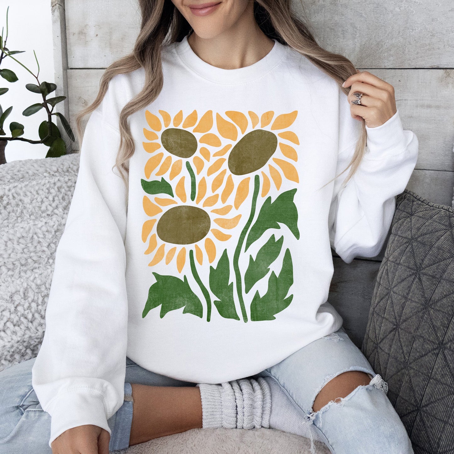 Boho Sunflowers, Retro Floral Sweatshirt