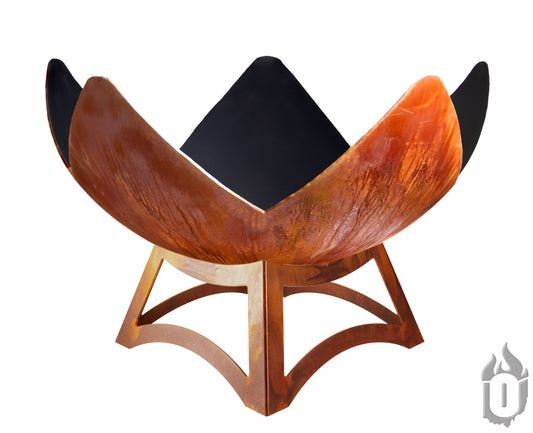 "Fire Flower" Wood Burning Fire Pit Bowl with Hollow Base (Made In USA)