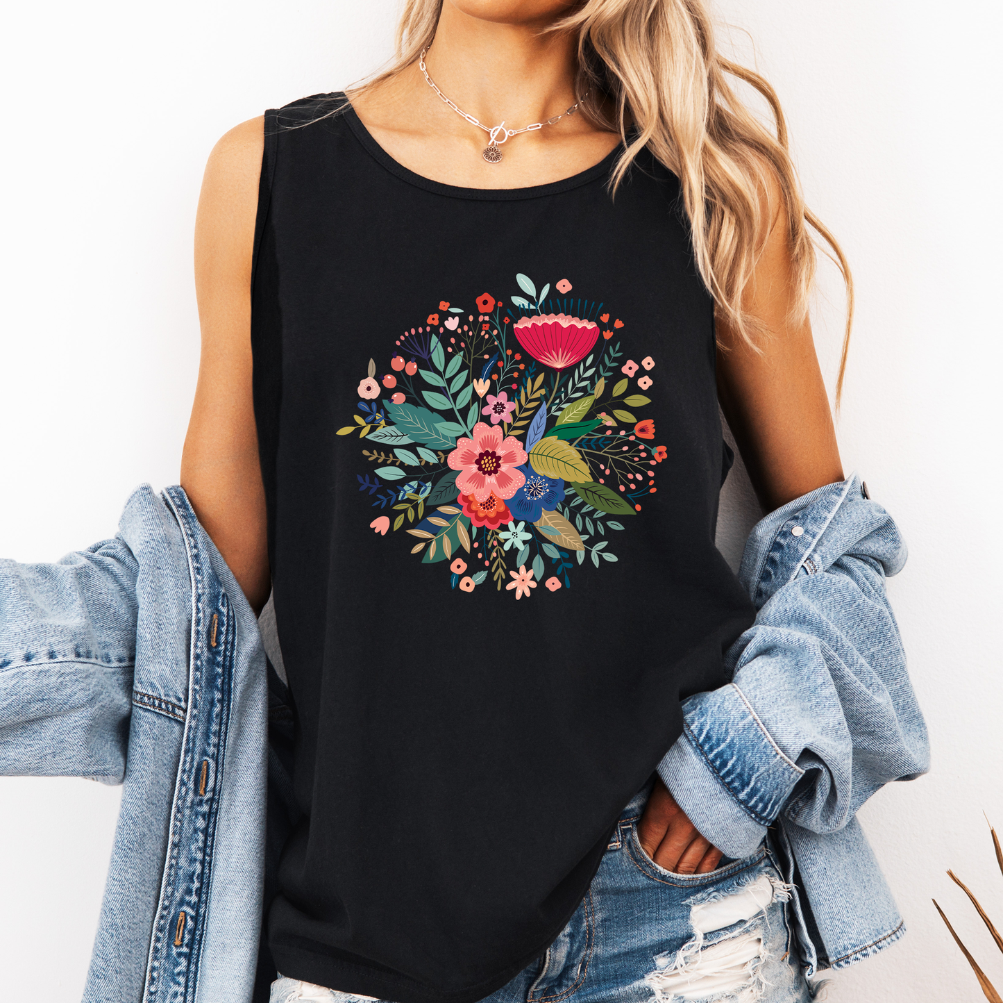 Floral Folk Art, Flowers, Beautiful Comfort Colors Tank Top