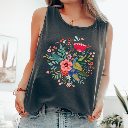 Floral Folk Art, Flowers, Beautiful Comfort Colors Tank Top