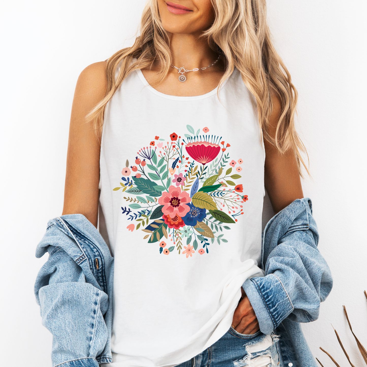 Floral Folk Art, Flowers, Beautiful Comfort Colors Tank Top
