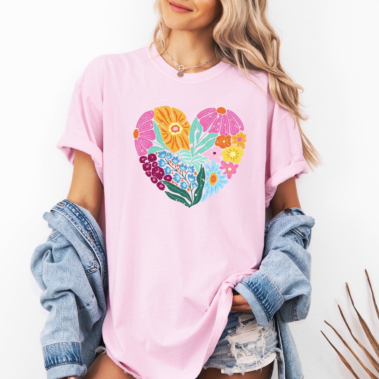 Floral Heart, Folk Art, Retro, Flowers, Comfort Colors T-Shirt
