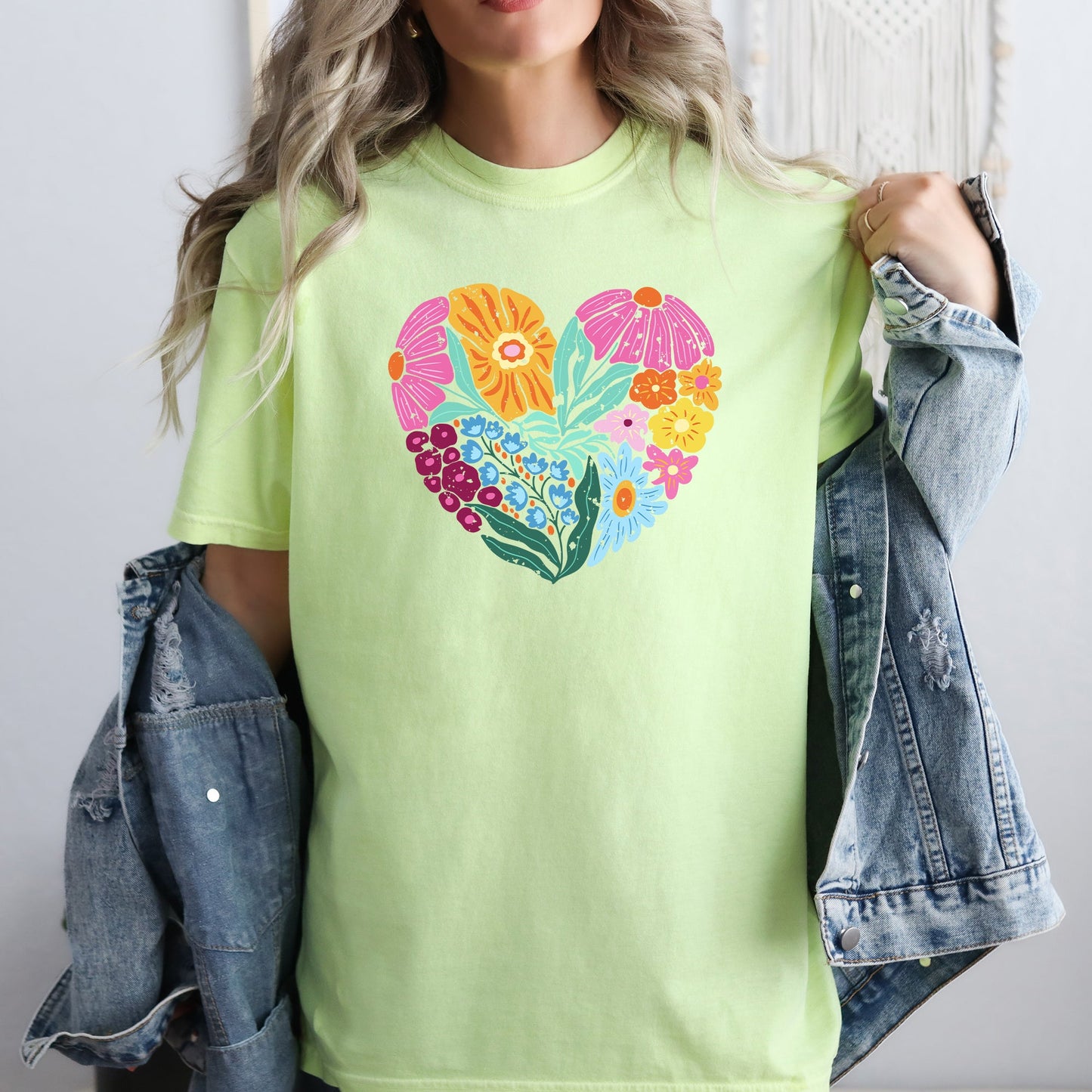 Floral Heart, Folk Art, Retro, Flowers, Comfort Colors T-Shirt
