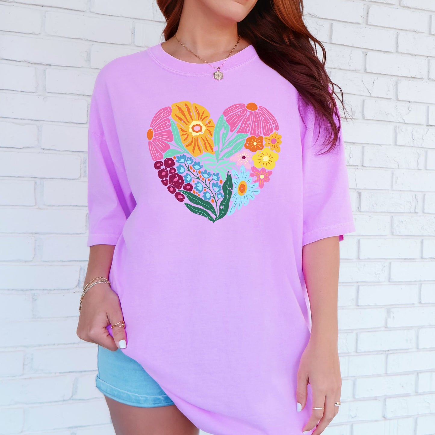 Floral Heart, Folk Art, Retro, Flowers, Comfort Colors T-Shirt