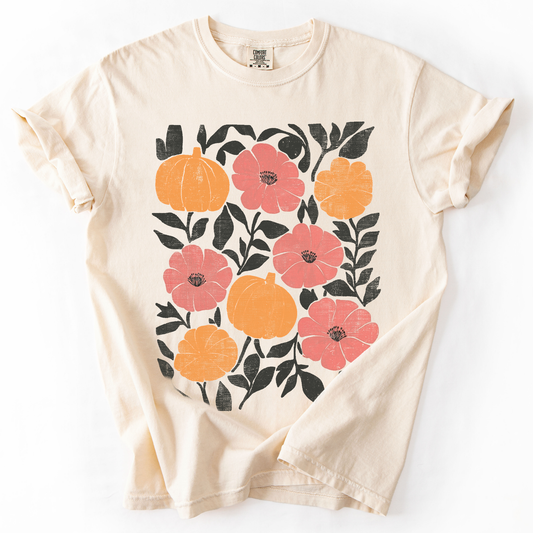 Flowers and Pumpkins, Watercolor, Halloween, Beautiful, Autumn, Fall, Comfort Colors T-Shirt