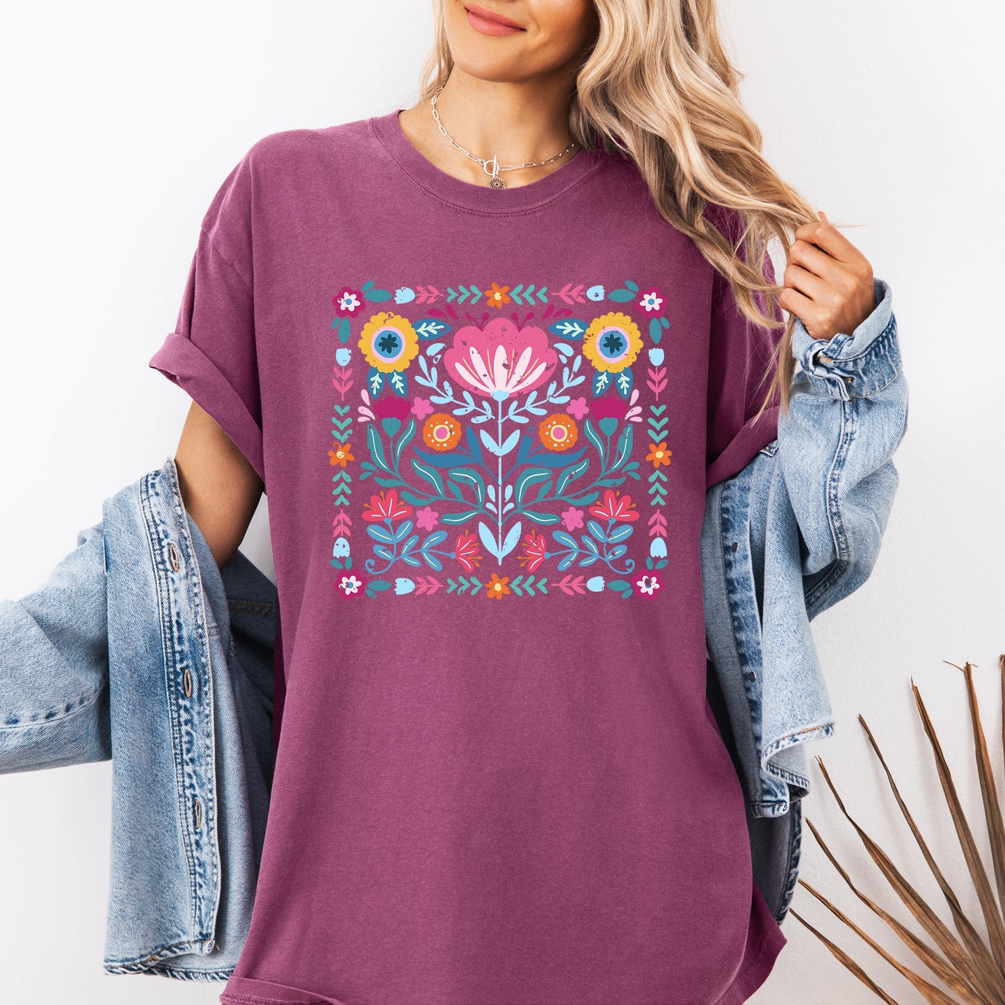 Folk Art Flowers, Summer, Floral, Retro, Comfort Colors T-Shirt