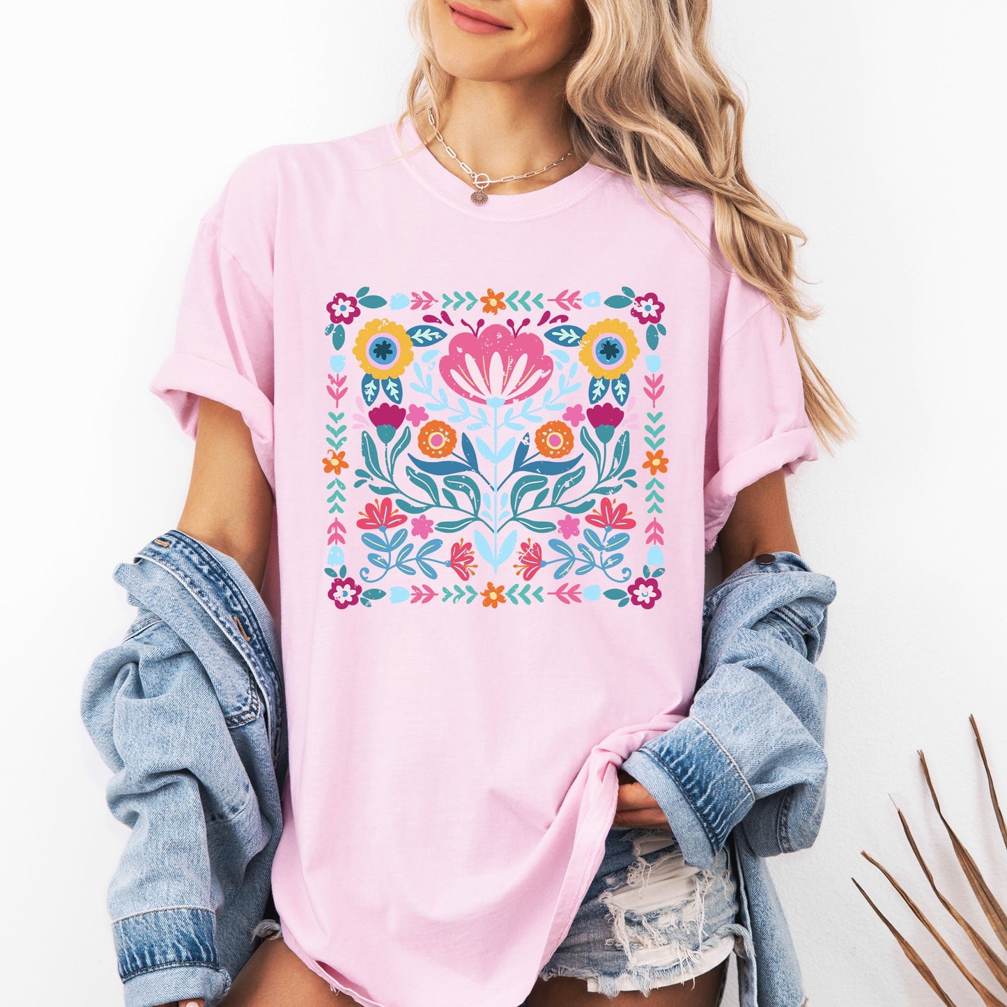 Folk Art Flowers, Summer, Floral, Retro, Comfort Colors T-Shirt