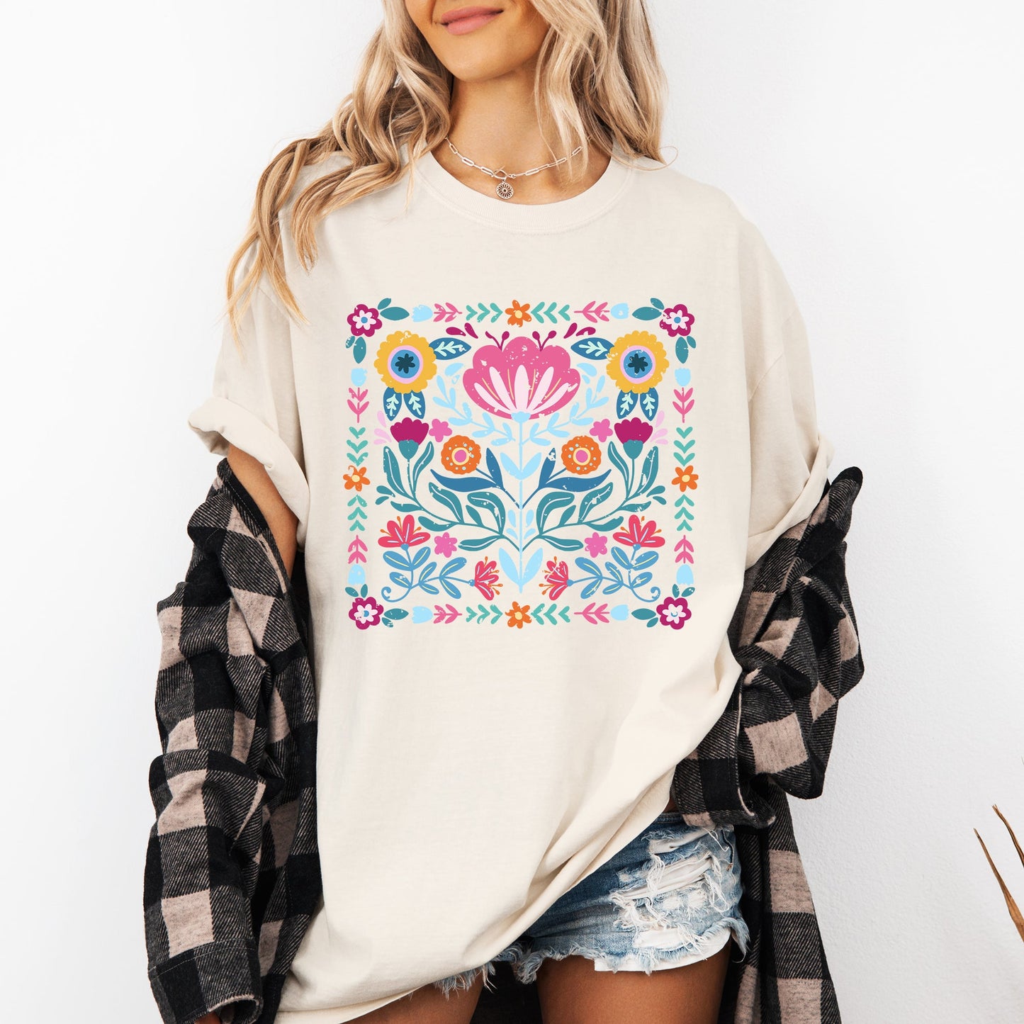 Folk Art Flowers, Summer, Floral, Retro, Comfort Colors T-Shirt