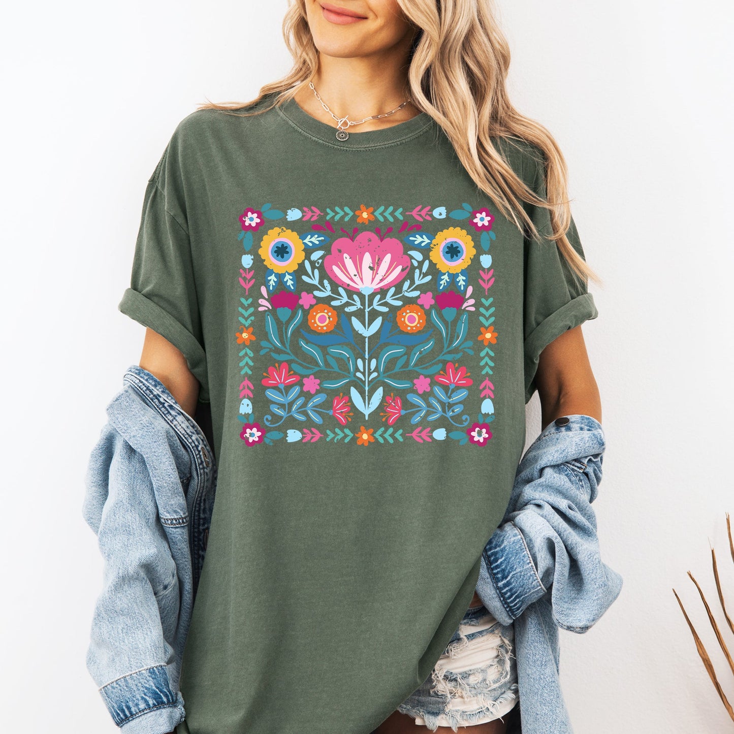 Folk Art Flowers, Summer, Floral, Retro, Comfort Colors T-Shirt